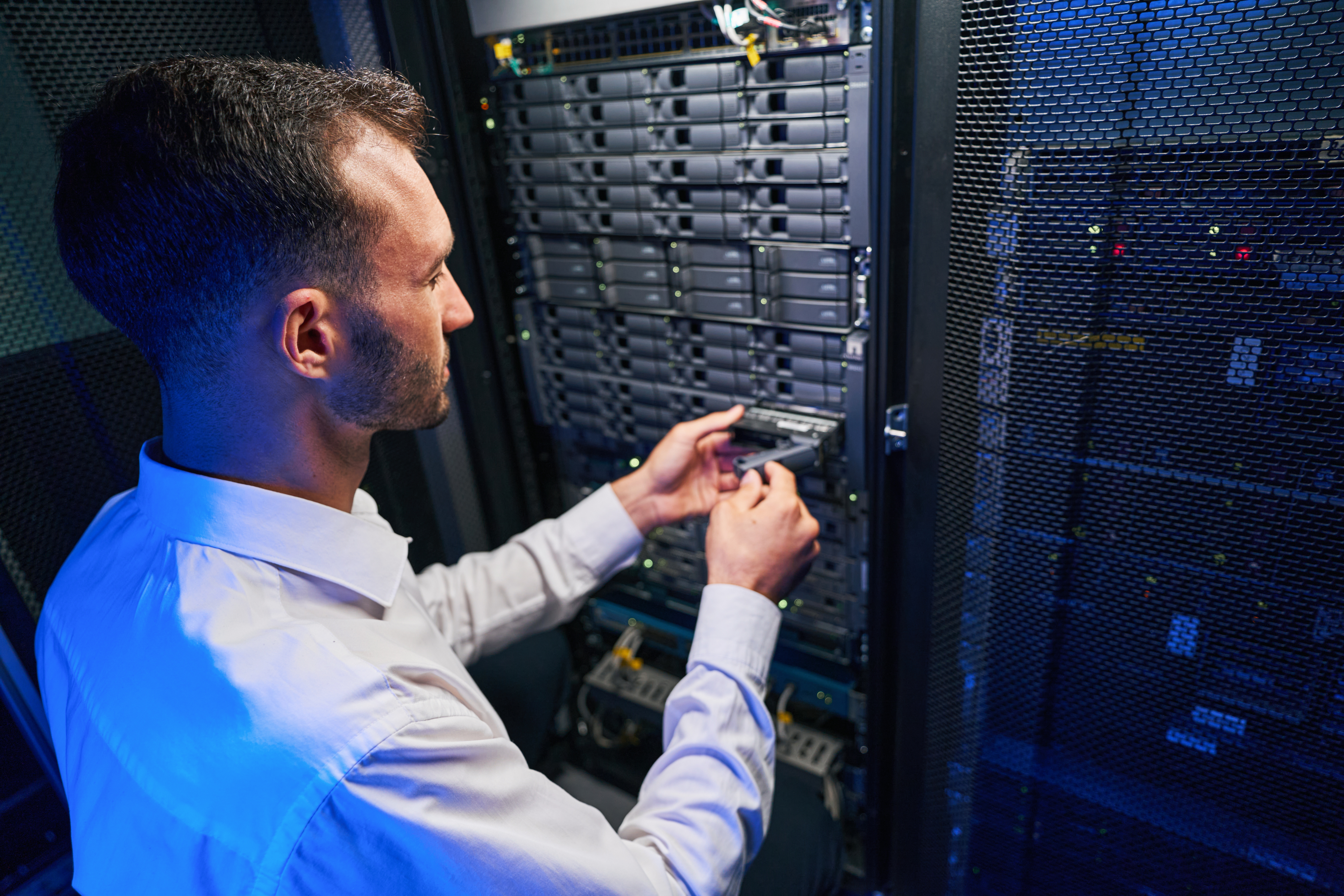 Data center engineer managing storage infrastructure